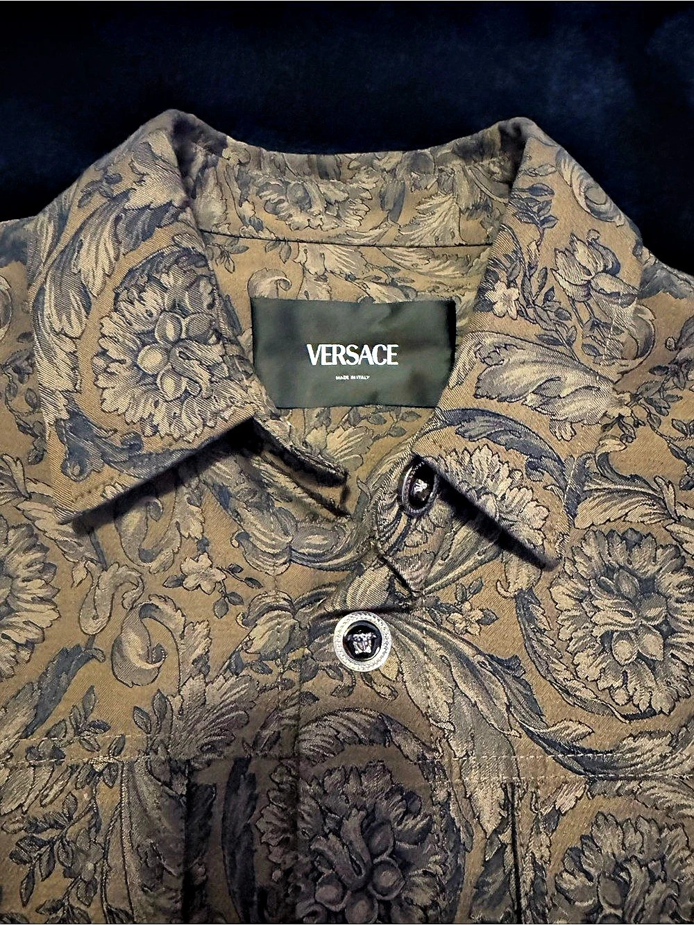 Versace Floral Button-Up over Shirt Brown Size 52 NWT